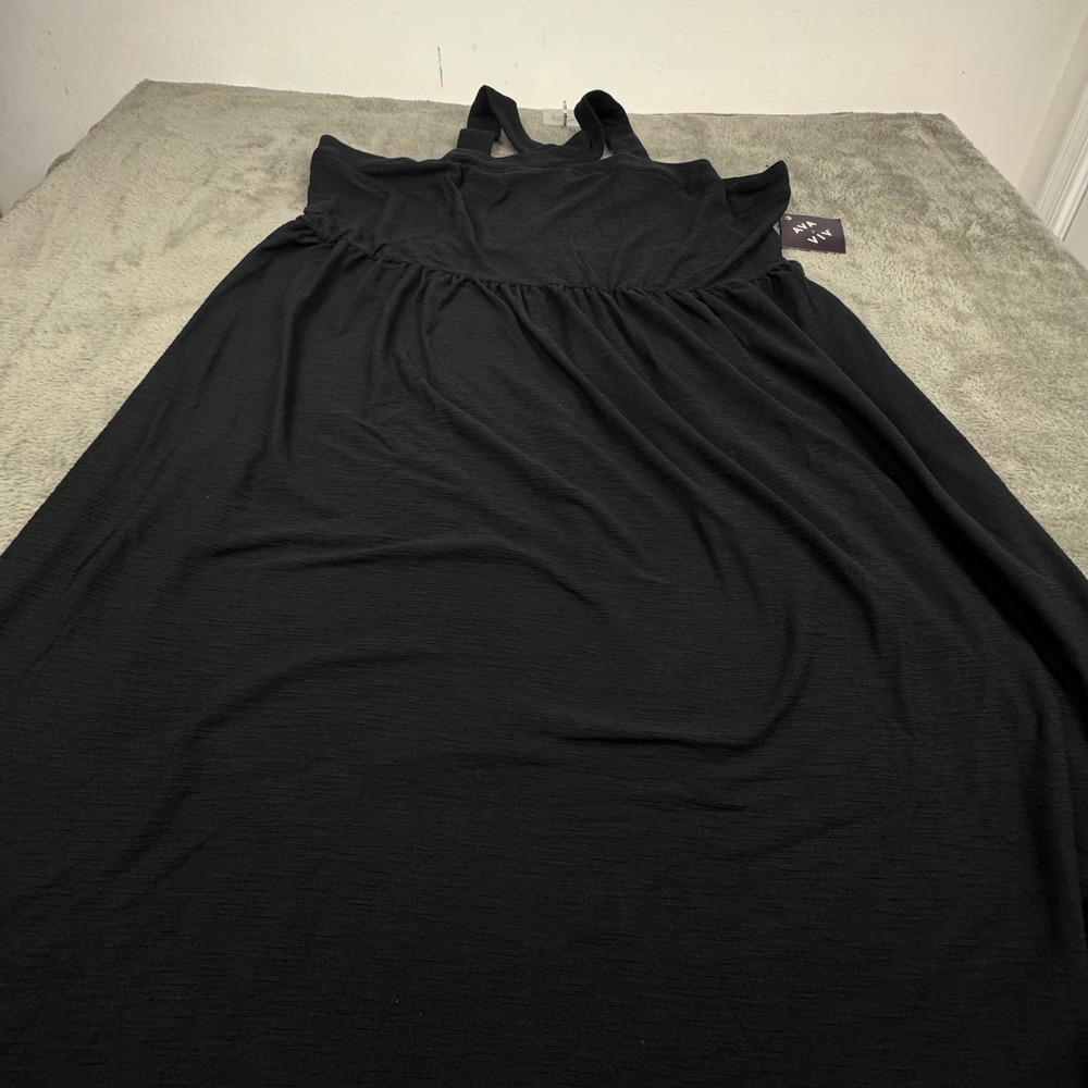 Ava & Viv Halter Maxi Dress Women 2X Black NEW Smocked Back Slub Knit Boho